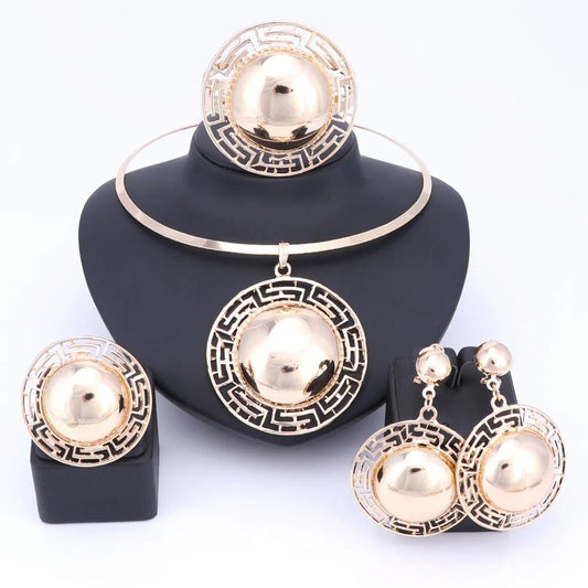 Wedding Bridal Jewelry Sets For Women Necklace Bracelet Earrings Rings Gold Color Dubai African Beads Statement Accessories