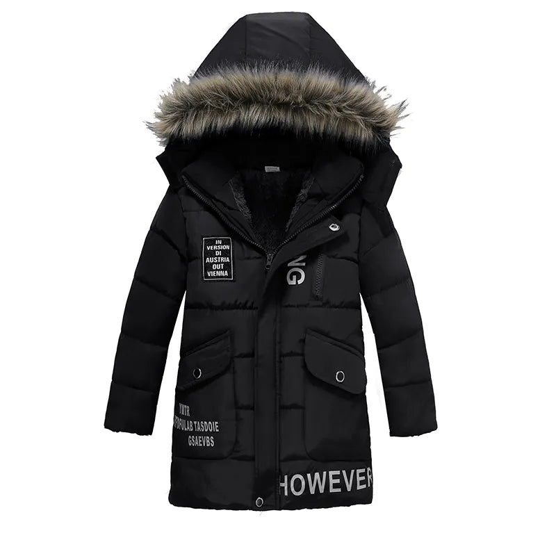 Warm Thickening Winter Fur Collar Child Coat Kids Outerwear Windproof Baby Boys Girls Jackets For 2-6 Years Old