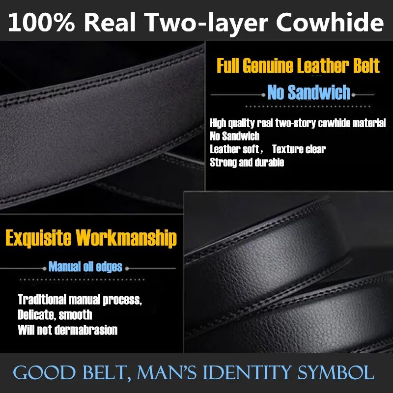 120pcs Retro 3.5cm Width Men Genuine Leather Waistband,Real Two-layer Cowhide Automatic Buckle Belts,with Belt Buckle,Gift Box