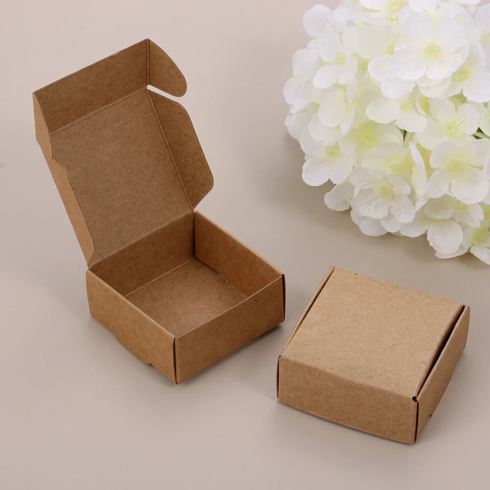 10PCS/pack Handmade Candy Jewelry Packaging Wrapping Cardboard Small Kraft Paper Packing Square Bottom Gift Boxes