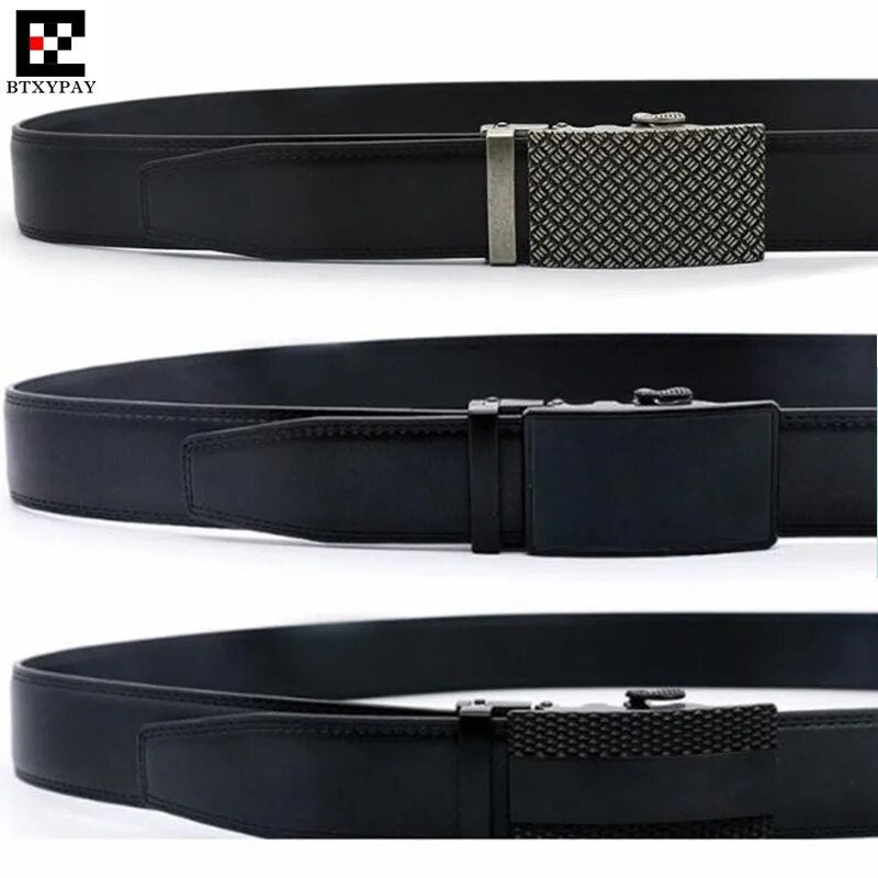 120pcs Retro 3.5cm Width Men Genuine Leather Waistband,Real Two-layer Cowhide Automatic Buckle Belts,with Belt Buckle,Gift Box