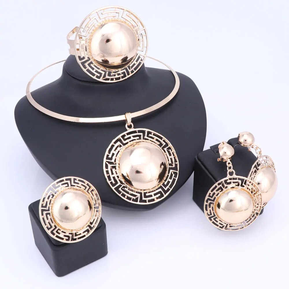 Wedding Bridal Jewelry Sets For Women Necklace Bracelet Earrings Rings Gold Color Dubai African Beads Statement Accessories