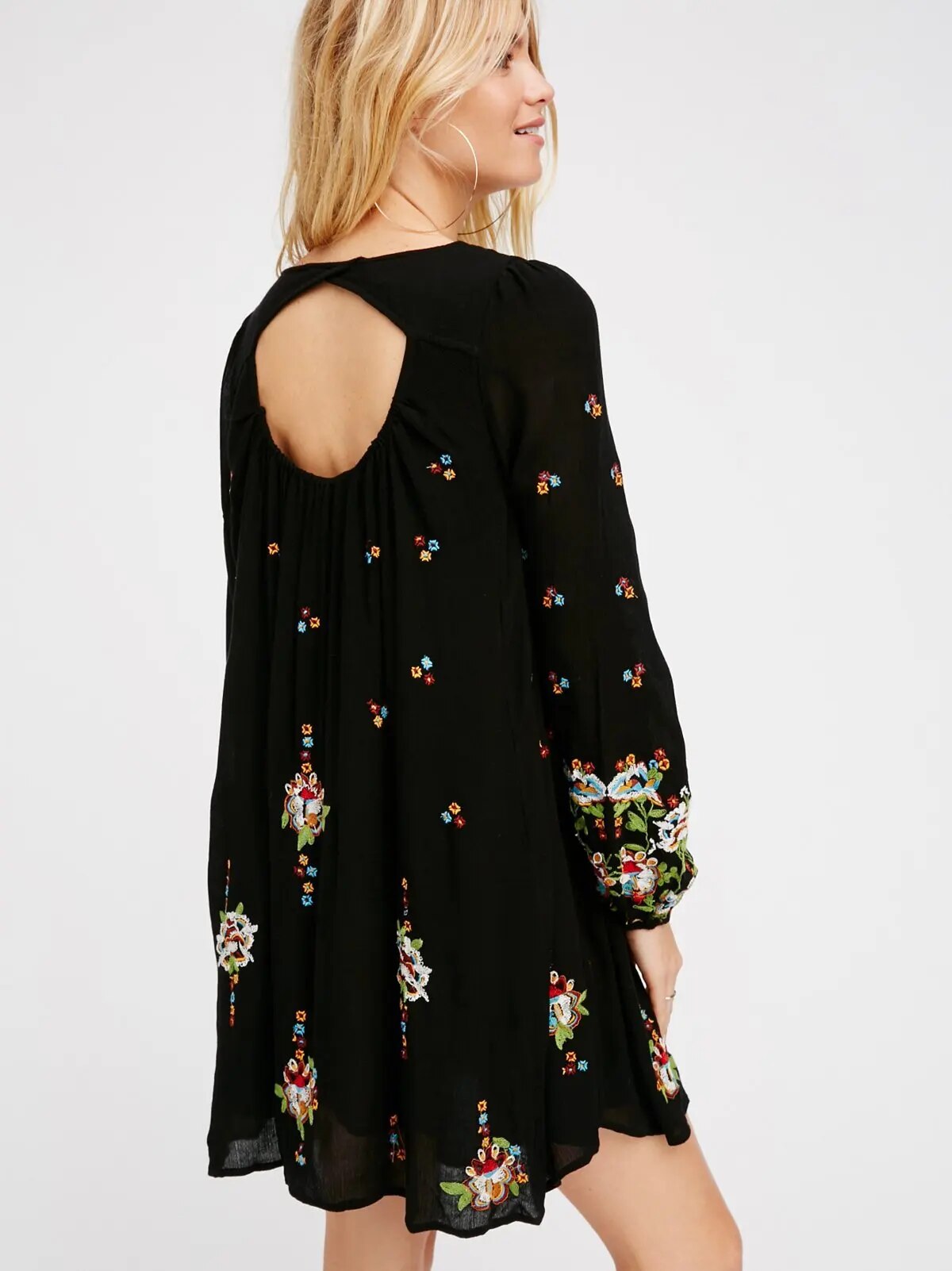 2020 Women's Clothing Boho Dress New Classic Loose Bohemian V-neck Embroidery Flower Dress Long Sleeve Summer Large Dress