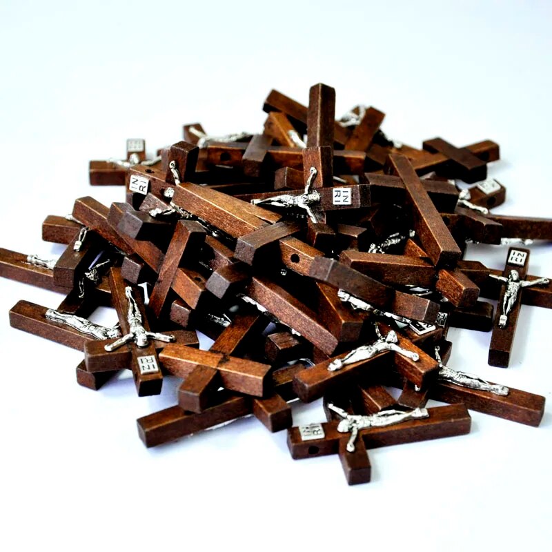 100 Pcs New Wood Jesus Cross Pendant Charms Christian Catholic Believers Faith Ornaments Jewelry Lots LR4100