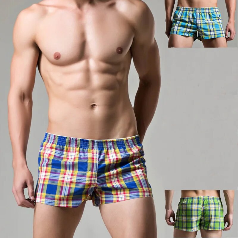 100PCS Men's Underwear Loose Leisure Shorts Cotton Comfortable Men Boxer Shorts Fashion Plaid Boxers Men Lounge Home Wear