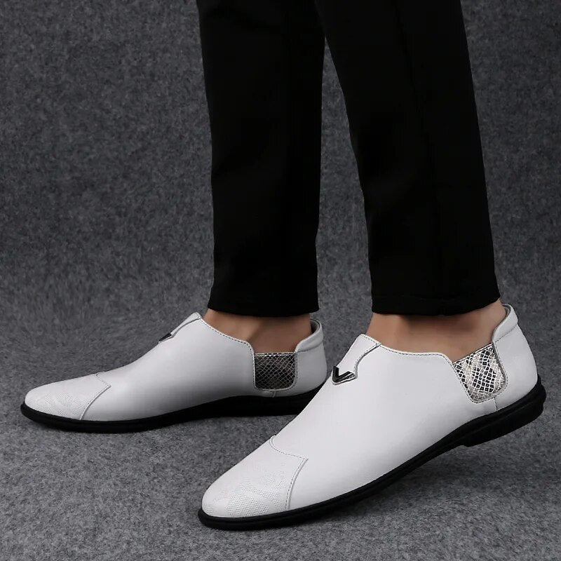 2023 New Fashion Men's Shoes Casual Genuine Leather Loafers Classic Brown White Black Shoe Man Big Size 46 Driving Shoes For Men