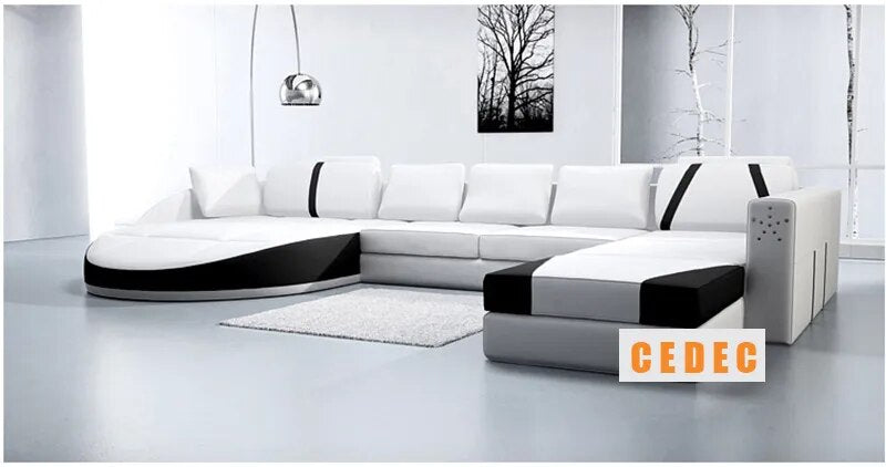 white 2 pcs chaise lounge leather+1 pcs 2 seat  leather sofa furniture set #CE-A03