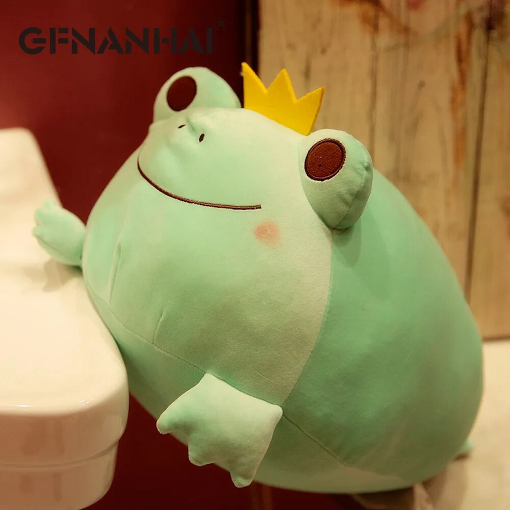 1pc 35cm cute the Crown Frog plush pillow stuffed down cotton kids toys kawaii smile frog dolls for children birthday gift