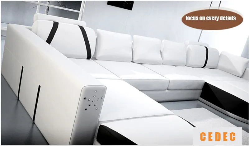 white 2 pcs chaise lounge leather+1 pcs 2 seat  leather sofa furniture set #CE-A03