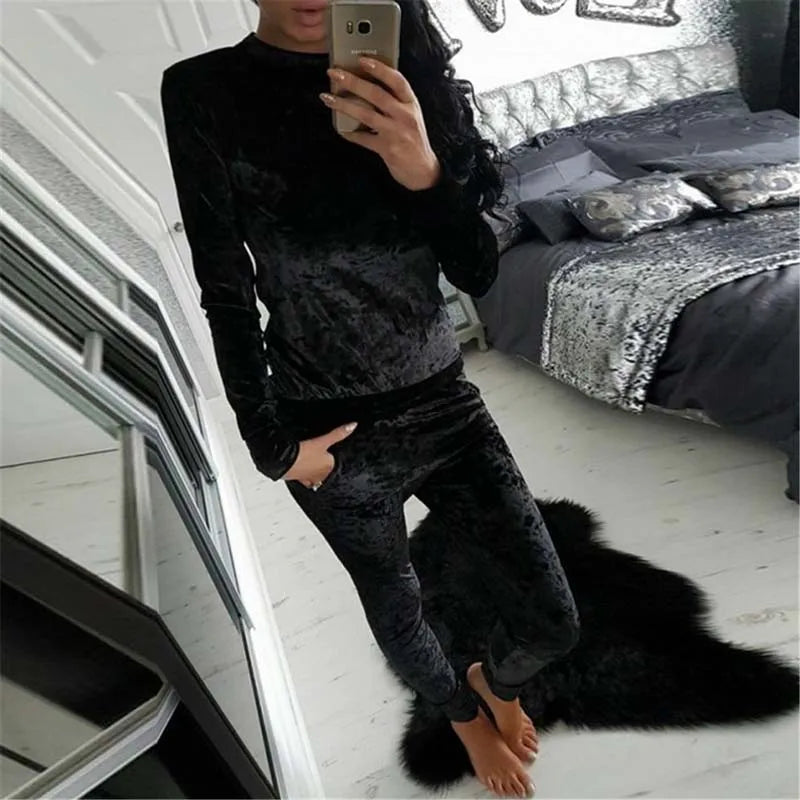 2023 Autumn Velvet Tracksuit Women Sets Two Piece Winter Velour Tracksuit Ladies Sweat Suit 2 Piece Outfits For Women Sweatshirt