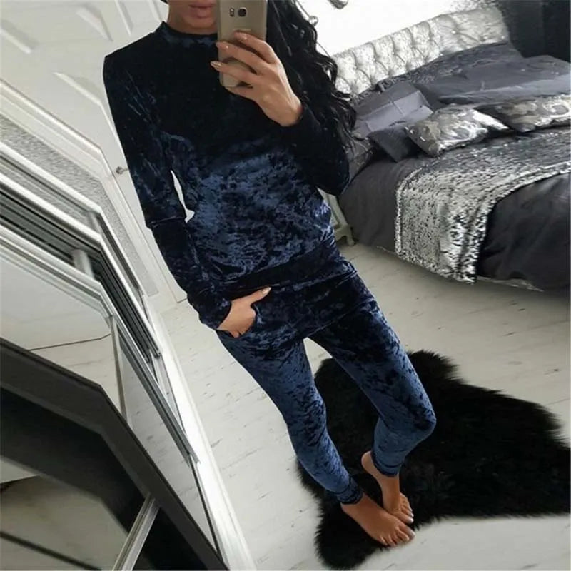 2023 Autumn Velvet Tracksuit Women Sets Two Piece Winter Velour Tracksuit Ladies Sweat Suit 2 Piece Outfits For Women Sweatshirt