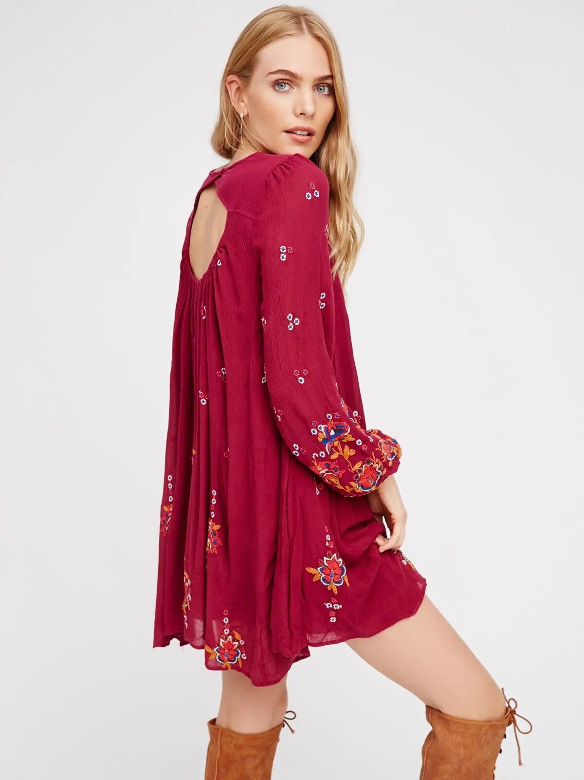 2020 Women's Clothing Boho Dress New Classic Loose Bohemian V-neck Embroidery Flower Dress Long Sleeve Summer Large Dress