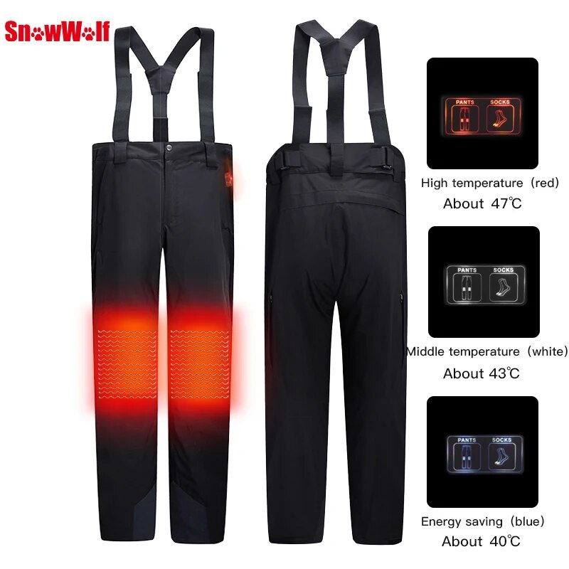 2022 Men Winter Ski Pants USB Infrared Heated Wintersport Pants Electric Thermal Snowboard Waterproof Trousers ski trousers men