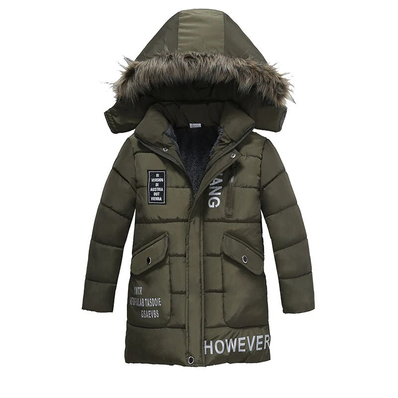 Warm Thickening Winter Fur Collar Child Coat Kids Outerwear Windproof Baby Boys Girls Jackets For 2-6 Years Old