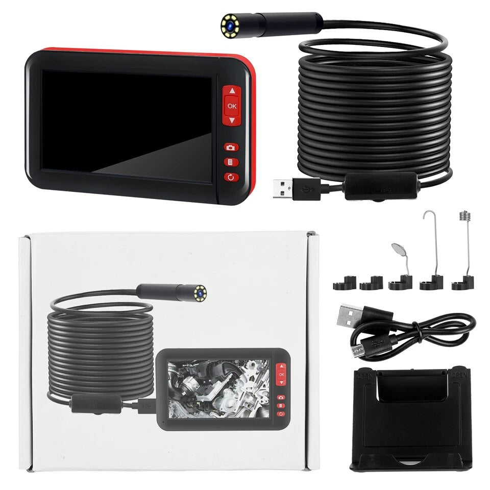 Wsdcam 2M/5M/10M 8mm F200 Endoscope Camera HD 1080P with 4.3 Inch Screen Display 2000mAh 8 LED Light Inspection Borescope Camera