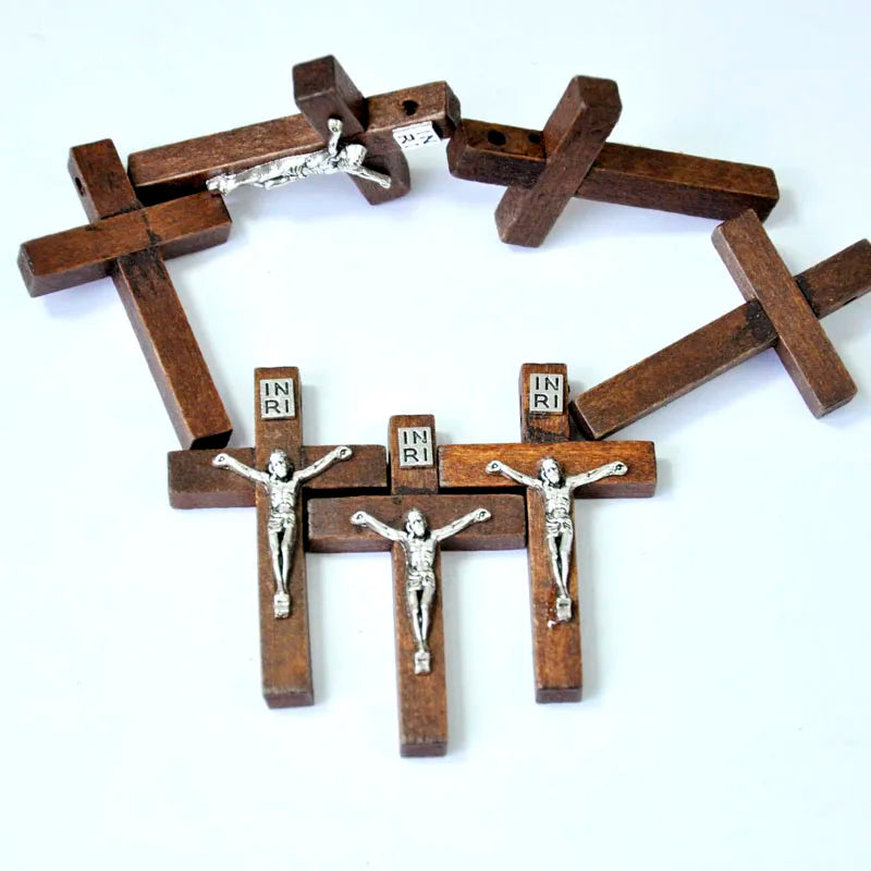 100 Pcs New Wood Jesus Cross Pendant Charms Christian Catholic Believers Faith Ornaments Jewelry Lots LR4100