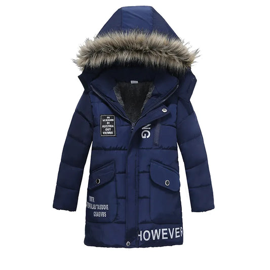 Warm Thickening Winter Fur Collar Child Coat Kids Outerwear Windproof Baby Boys Girls Jackets For 2-6 Years Old