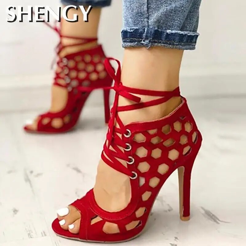 Women's Sandals Fine High-heeled Fashion 2022 Casual Fighter High Heels Women's Shoes Summer Cross Strap Sandals