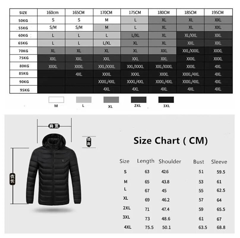 Women USB Electric Battery Heated Jackets Outdoor Long Sleeves Heating Hooded Coat Jackets Warm Winter Thermal Cotton clothes