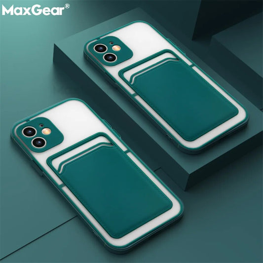 2 IN 1 Card Holder Shockproof Matte Case For iPhone 12 11 Pro Max XR X XS 6 7 8 Plus Mini Luxury Bumper Armor Hard PC Soft Cover