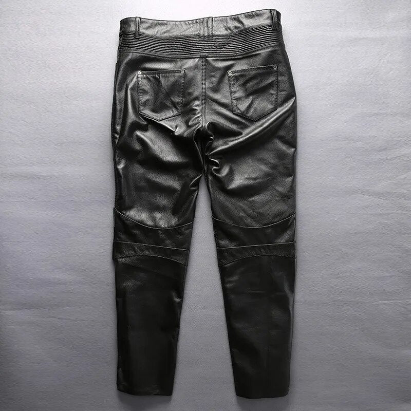 Windproof Cow Leather Pants Men Luxury Moto Biker Riding Genuine Leather Pants Man Long Trousers Cowhide Military Cargo Pants