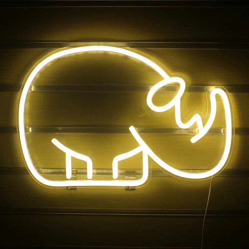 Wanxing Neon Sign Led Rhino Shaped Animal Wall Hanging Light For Gift Shop Kids Home Room Decor USB Power Acrylic Neon Lamp