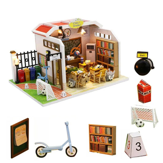 wooden doll house classroom toy diy dollhouse furnitures kids furniture minature doll houses kit poppenhuis lamp hout