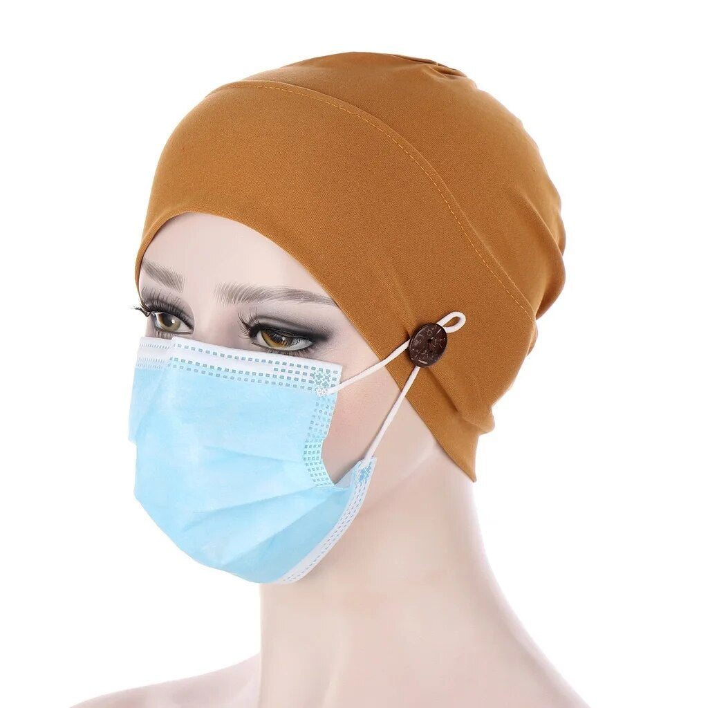 Women Muslim Hijab Scarf Inner Hijab Caps With Button Ladies Islamic Cross Headband Turban Headwrap Hairband Women Headscarf