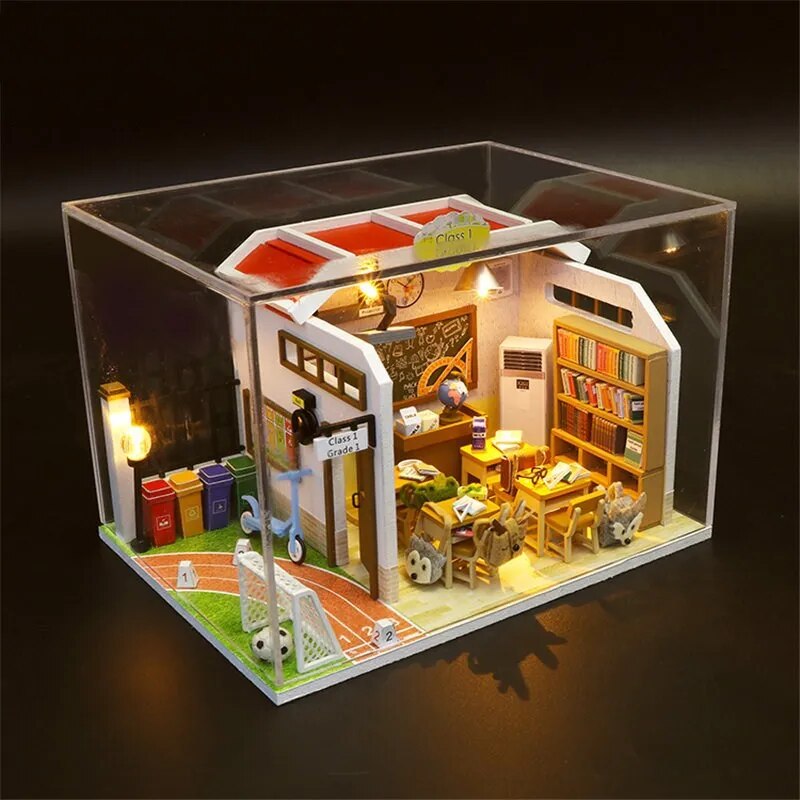 wooden doll house classroom toy diy dollhouse furnitures kids furniture minature doll houses kit poppenhuis lamp hout