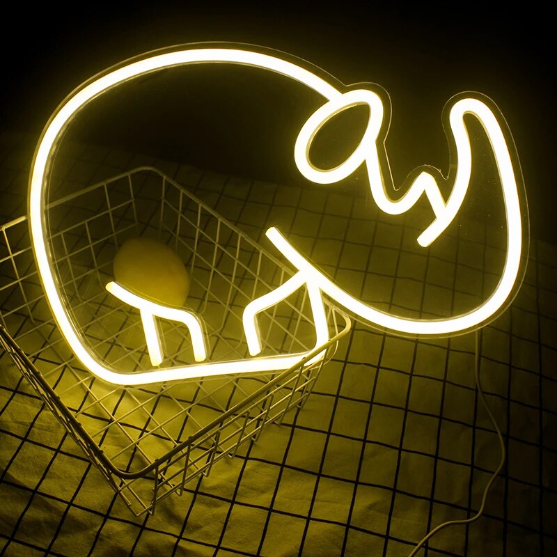 Wanxing Neon Sign Led Rhino Shaped Animal Wall Hanging Light For Gift Shop Kids Home Room Decor USB Power Acrylic Neon Lamp