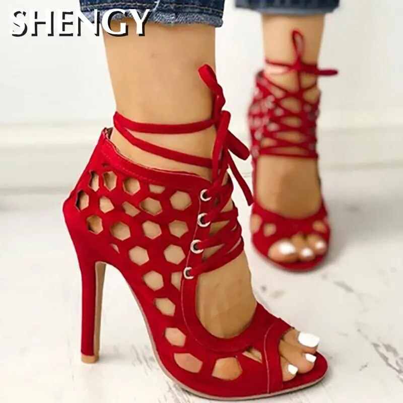 Women's Sandals Fine High-heeled Fashion 2022 Casual Fighter High Heels Women's Shoes Summer Cross Strap Sandals