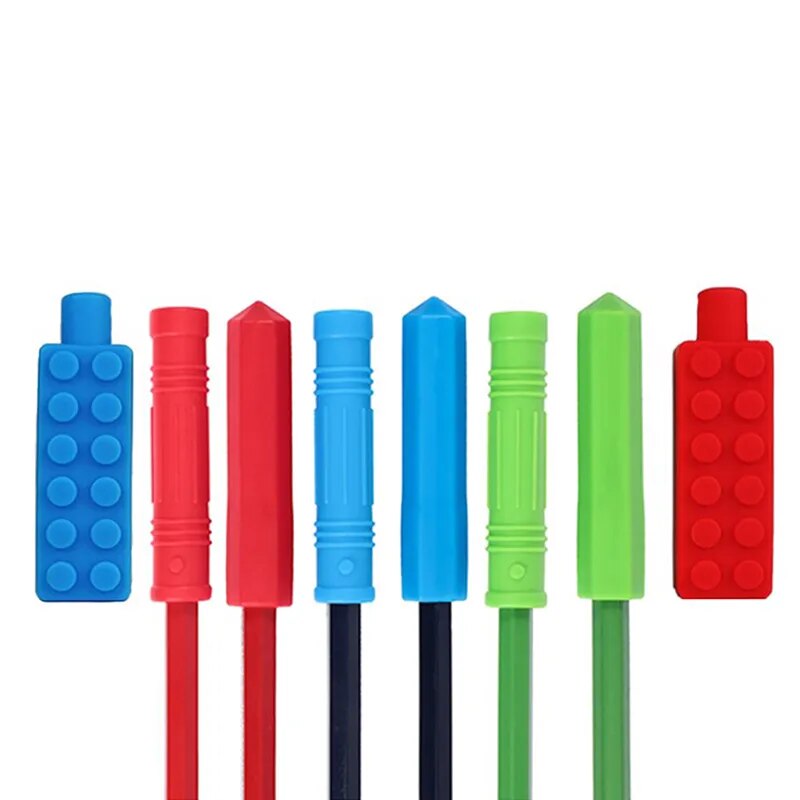 1Pcs Chewable Pencil Topper Bite Silicone Teether Pencil Cap Sensory Toy for Kids Children Autism ADHD Chew Teether