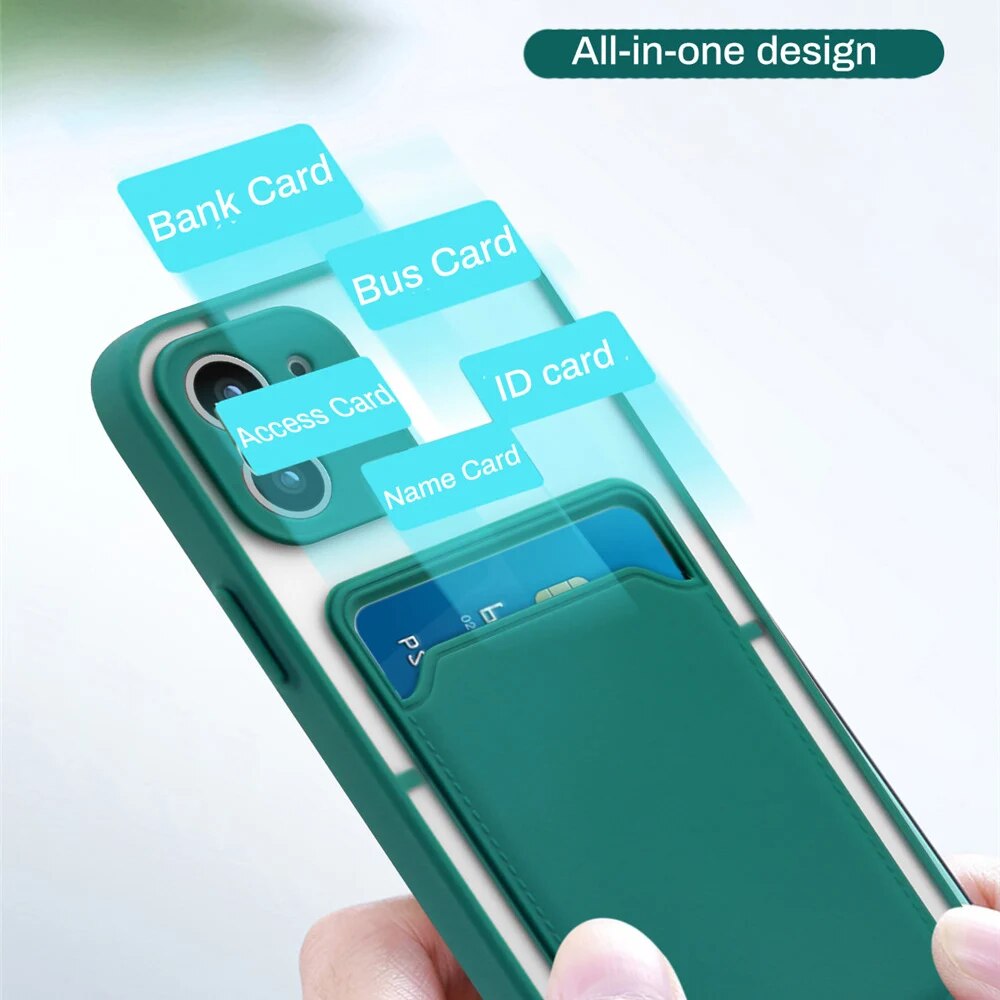 2 IN 1 Card Holder Shockproof Matte Case For iPhone 12 11 Pro Max XR X XS 6 7 8 Plus Mini Luxury Bumper Armor Hard PC Soft Cover