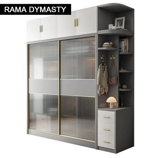 Wardrobe storage large capacity fashion wardrobe double hanging assembly cabinet reinforcement sliding wooden closet furniture