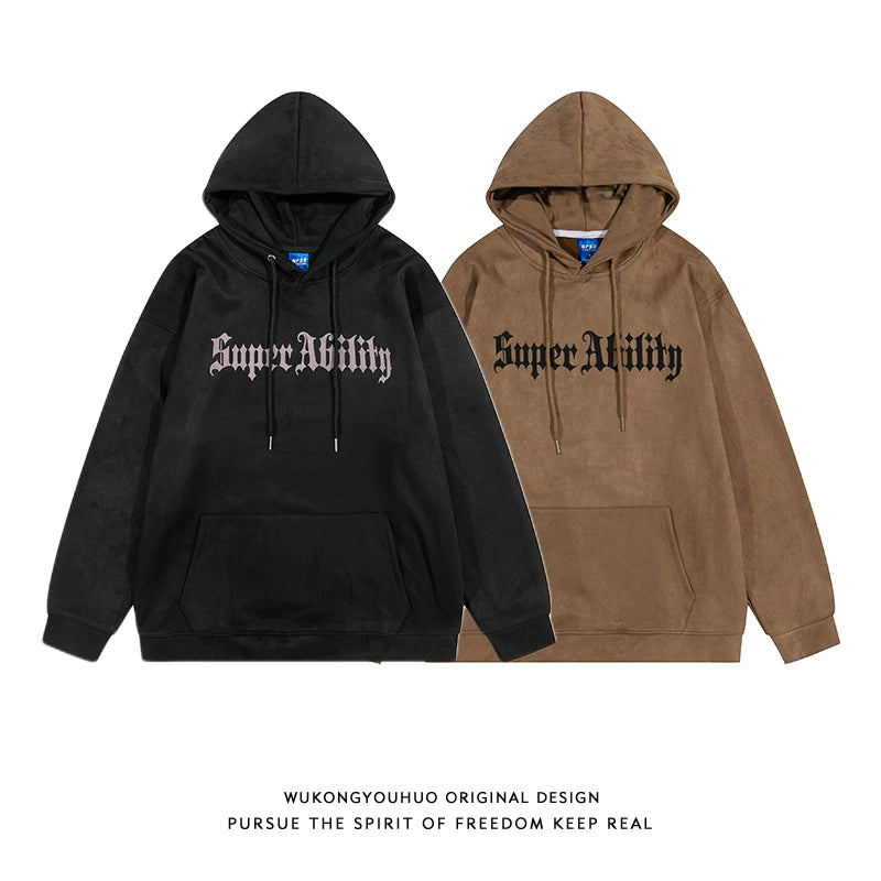 Wukong Goods Printed Hoodie Casual Suede