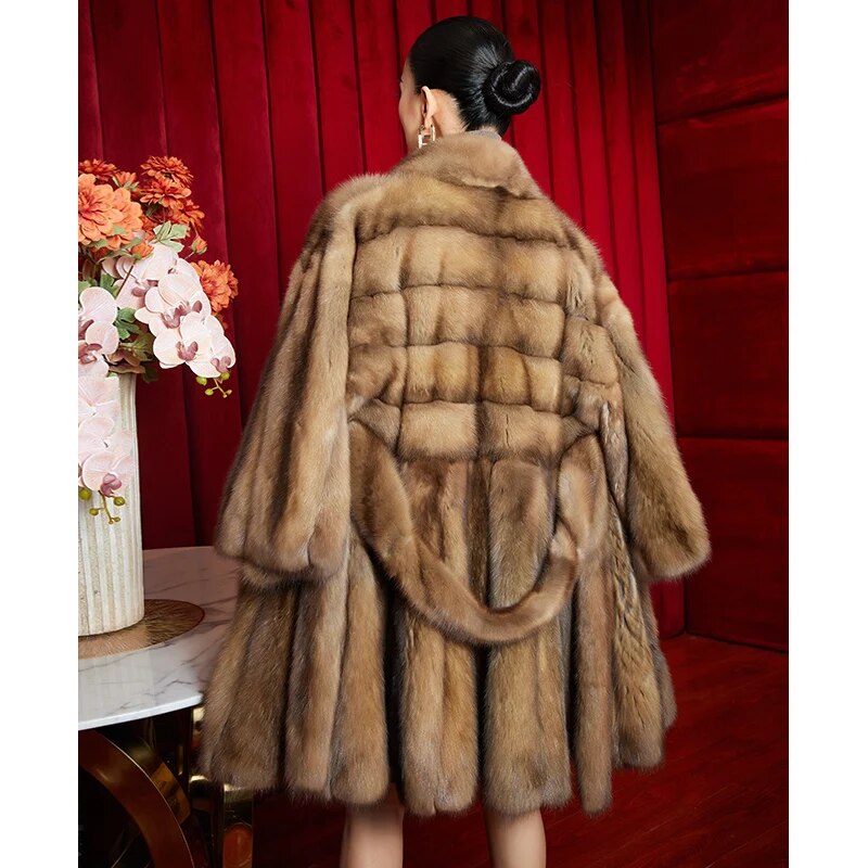 Women's Fur Coat 2223 Trend Natural Fur Long Mink Coffee Fashion Outerwear Jackets Trench Coats New In Outdoor Clothes Clothing