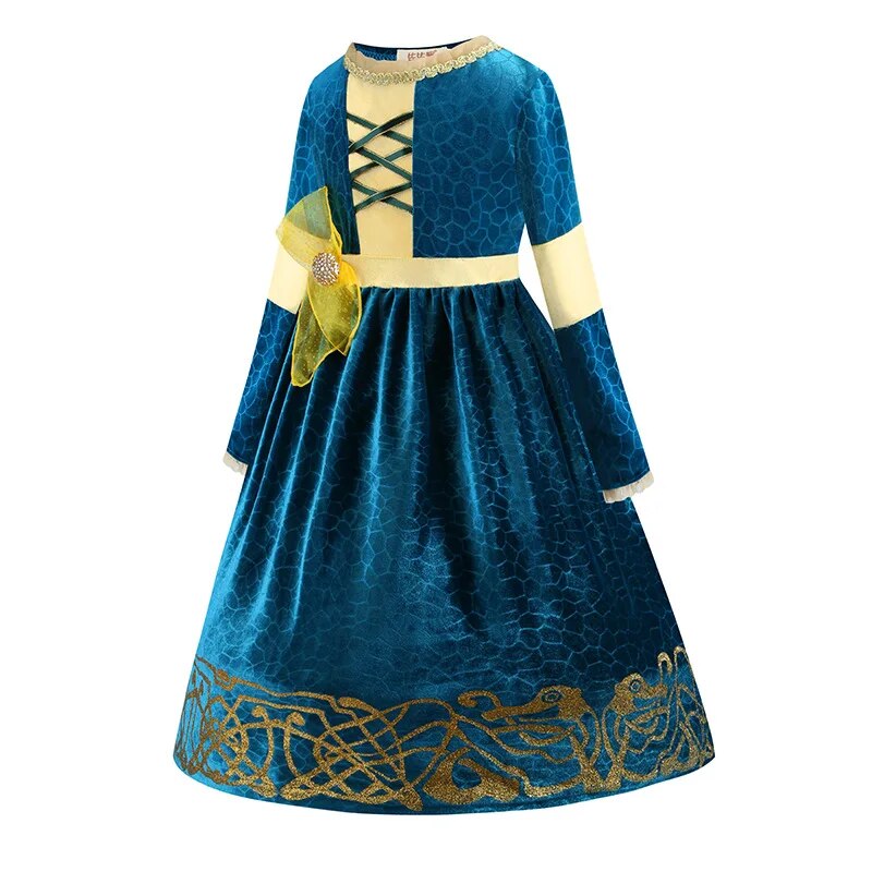 Winter Long Sleeve Fantasia Merida Princess Gothic Dress with Wig Kids Disguise Halloween Child  Lolita Girl Carnival Costume