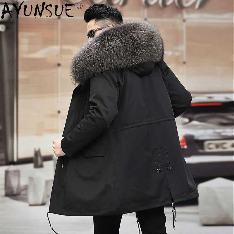 2024 Men's Clothing Winter Jacket Men Real Mink Fur Coat Male Thick Parkas Hooded Mens Jackets Ropa De Hombre LXR 631