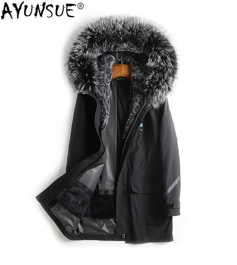 2024 Men's Jacket Winter Coat Male Hooded Men Clothing Real Rex Rabbit Fur Clothes 5XL Plus Parkas Ropa Hombre LXR489