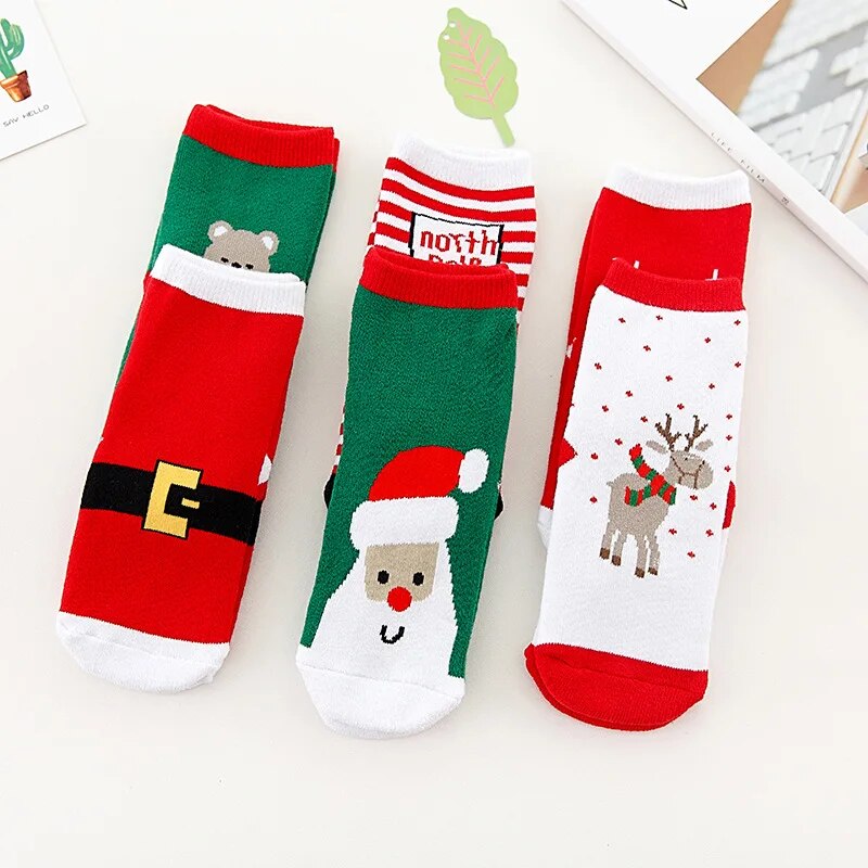 2022 Hot Children's Christmas Terry Socks Plush Thick Warm Omfortable Cartoon Santa Snowflake Baby Boys and Girls Med Tube Sock