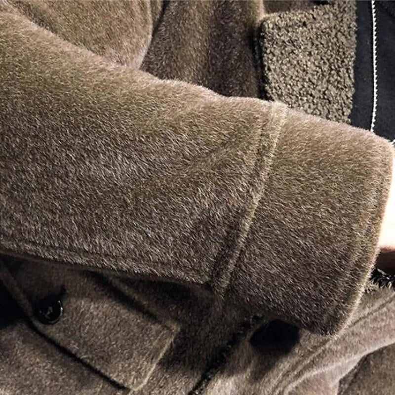 Winter Warm Fleece Jacket Men's New Fashion Solid Color Casual Thick Coat High-quality Fashion Men's Clothing Slim Woolen Coat