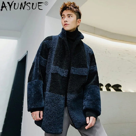 2024 Men's Clothing Winter Jacket Men Fur Coat 100% Sheep Shearling Mens Jackets Korean Warm Parkas Ropa Hombre LXR557