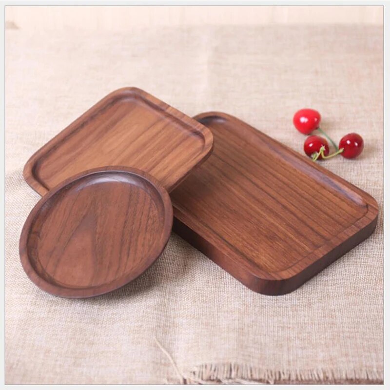 1PCS Wooden Platter Tray Black Walnut Rectangular Western Fruit Pizza Wood Tray Wood Tray Non-painted Solid Wood Tray