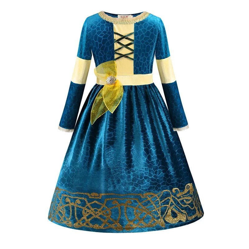 Winter Long Sleeve Fantasia Merida Princess Gothic Dress with Wig Kids Disguise Halloween Child  Lolita Girl Carnival Costume