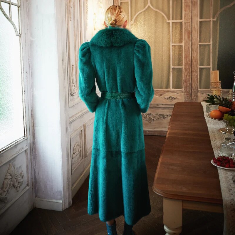 Women's Fur Coat 2223 Trend Natural Fur Long Mink green pink Outerwear Jackets Trench Coats New In Outdoor Clothes Clothing