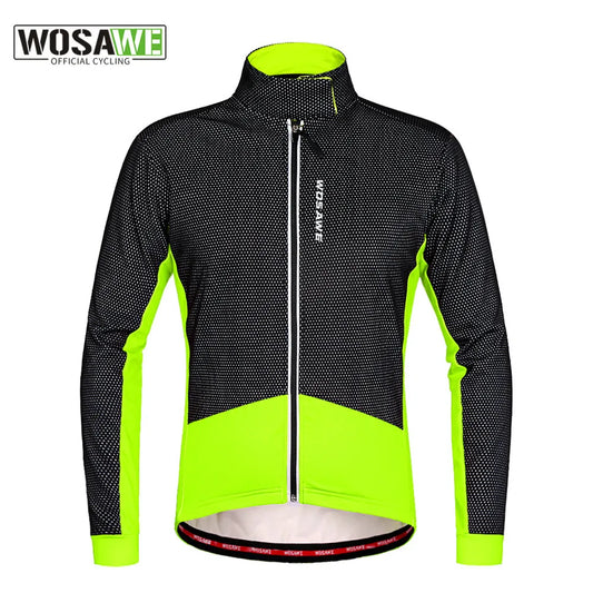 WOSAWE Winter Cycling Jackets Thermal Fleece Jacket Windproof Long Sleeve Cycling Jersey Clothing Wear Reflective Clothes Coat