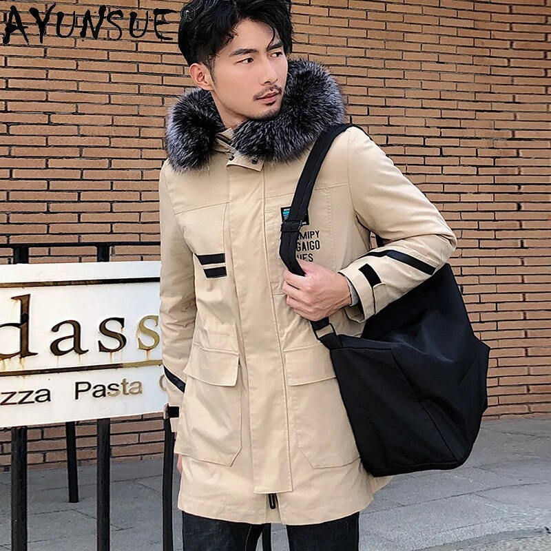 2024 Men's Jacket Winter Coat Male Hooded Men Clothing Real Rex Rabbit Fur Clothes 5XL Plus Parkas Ropa Hombre LXR489