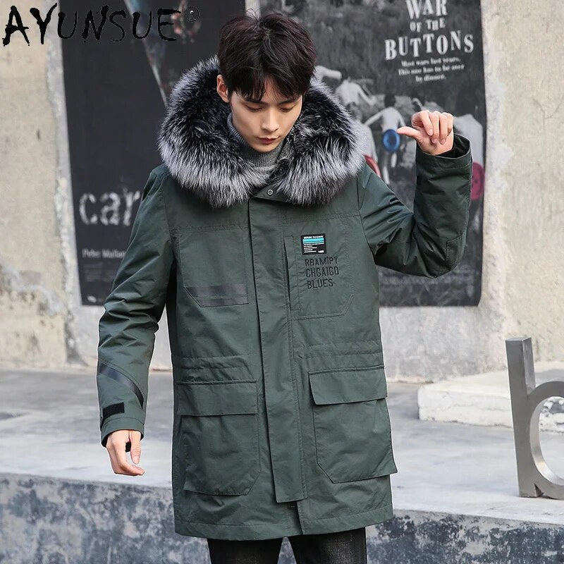 2024 Men's Jacket Winter Coat Male Hooded Men Clothing Real Rex Rabbit Fur Clothes 5XL Plus Parkas Ropa Hombre LXR489