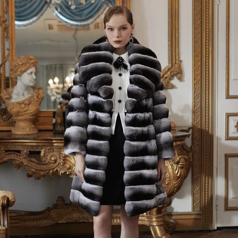 Women's Fur Coat 2223 Trend Natural Fur Long Mink Black Striped Outerwear Jackets Trench Coats New In Outdoor Clothes Clothing