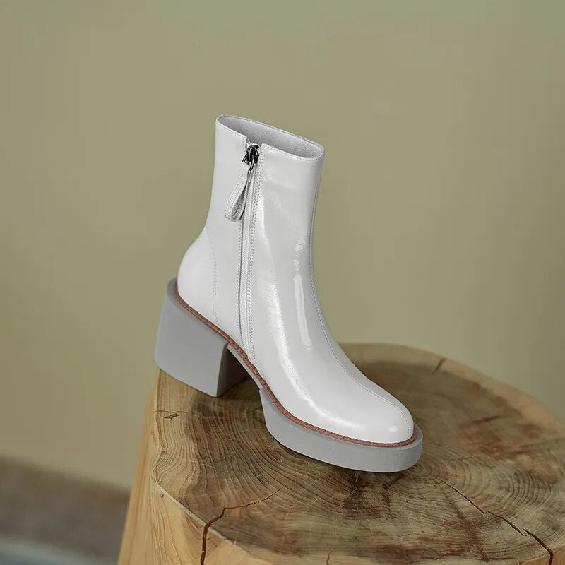 2023 white Winter Women shoes Genuine Leather Women Boots Platform Chunky Boots Women Solid Women Shoes high heel boots